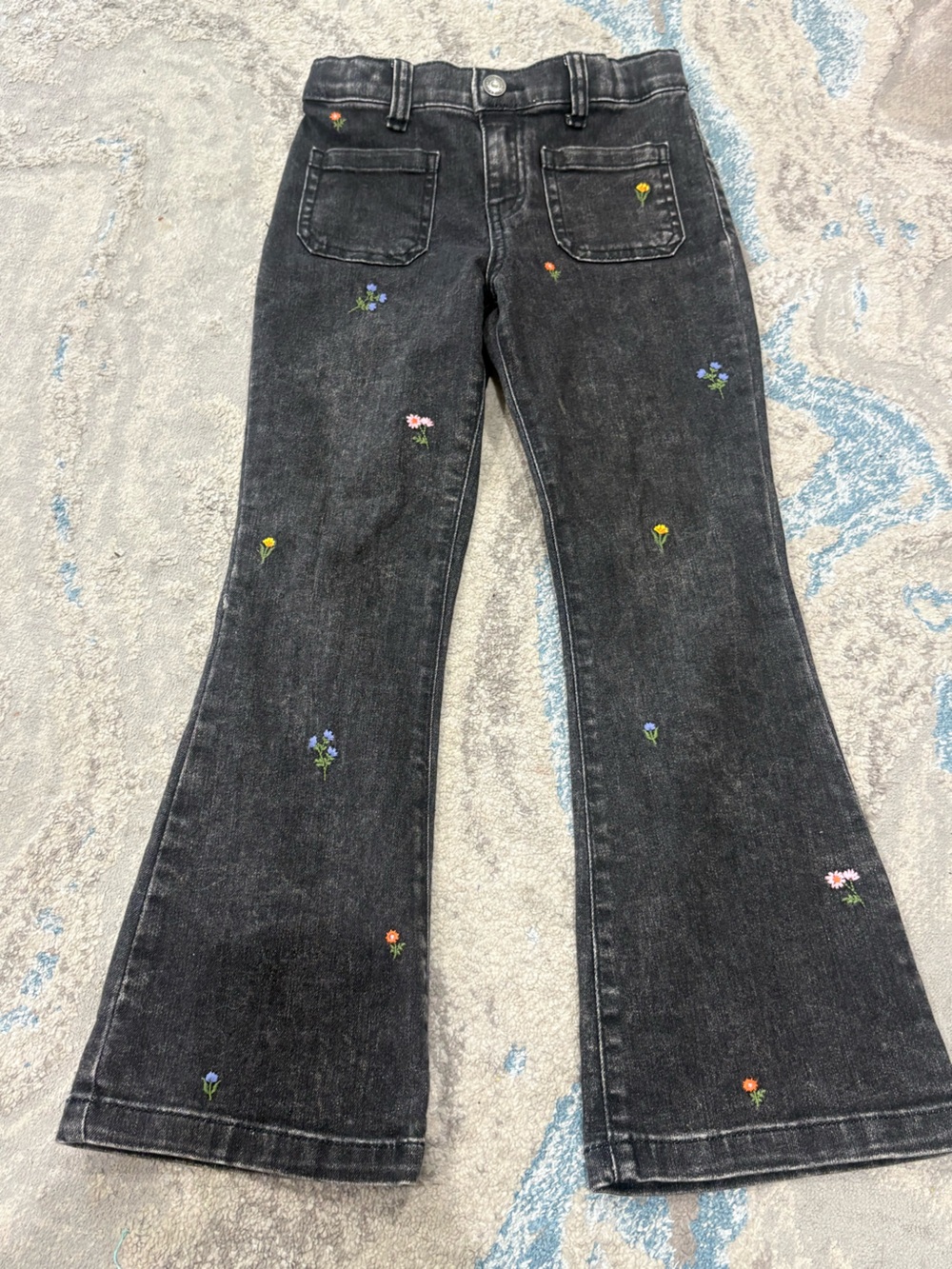 Cat & Jack Black Flare Jeans with Multicolor Floral Embroidery